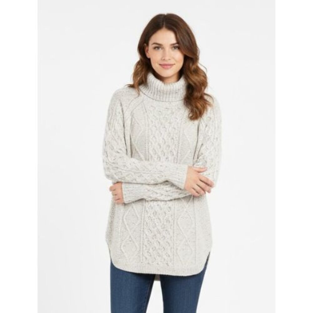 WindRiver Women's Large Off White Irish Cable Knit Cowl Neck Sweater 53% cotton